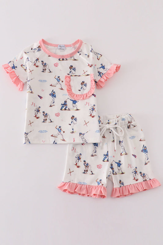 Baseball print girl pajama set