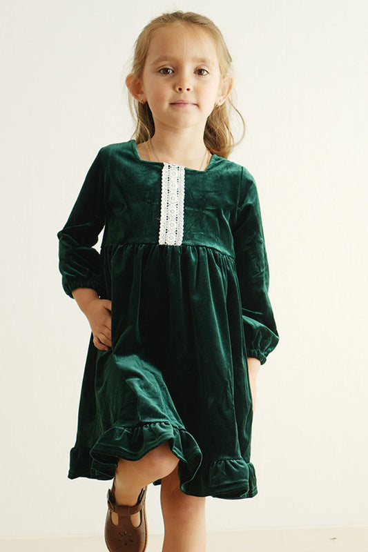 Premium Forest velvet lace girl dress