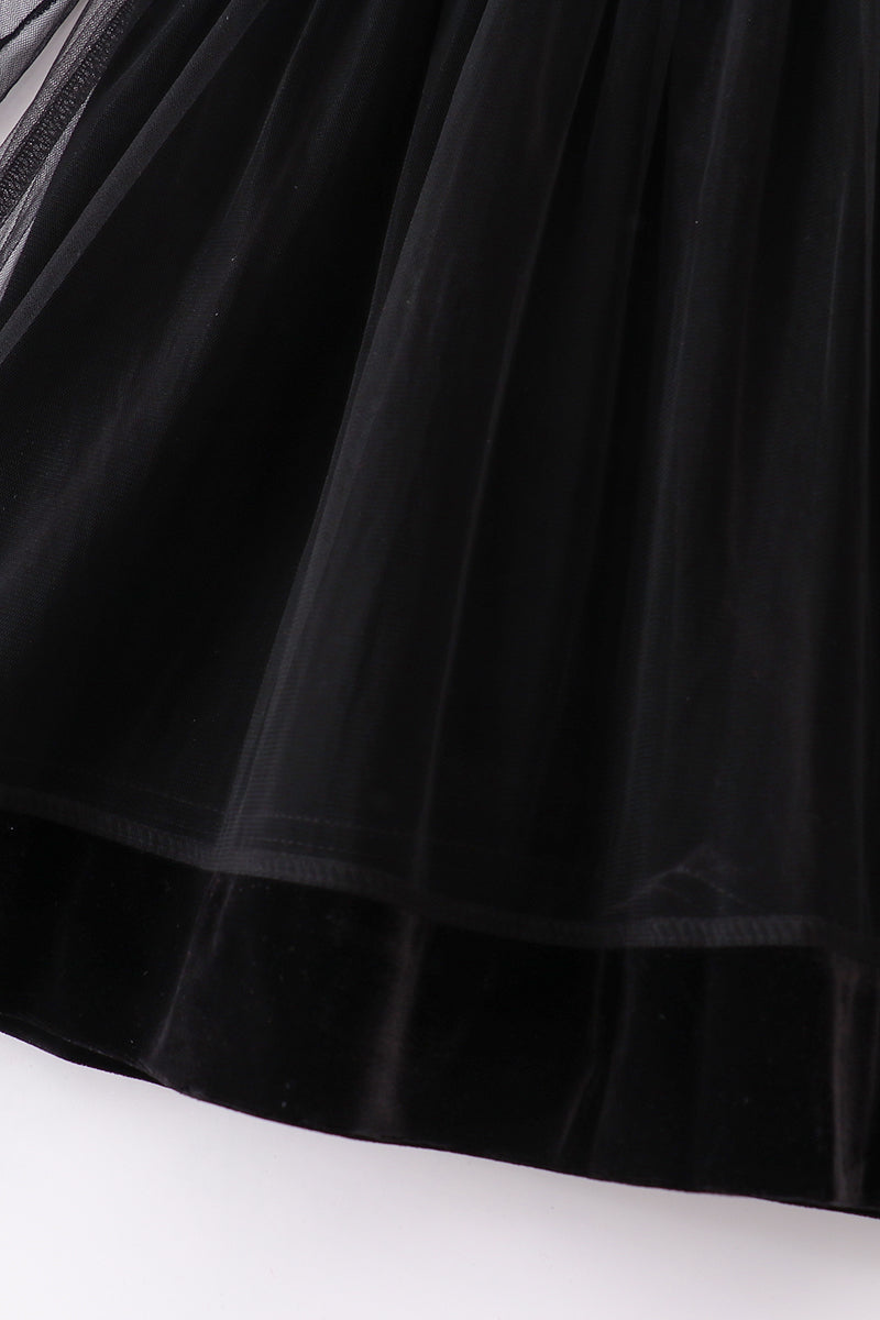 Premium Black velvet ruffle girl dress