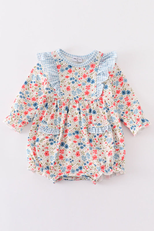 Pink & blue floral print ruffle bubble