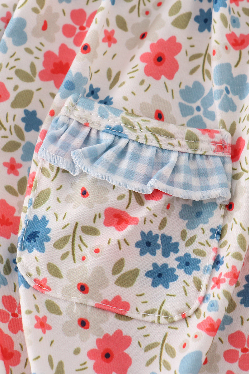 Pink & blue floral print ruffle bubble