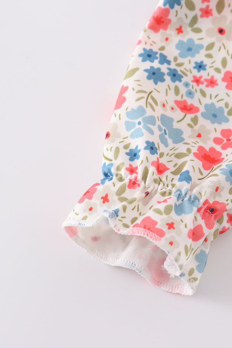 Pink & blue floral print ruffle bubble