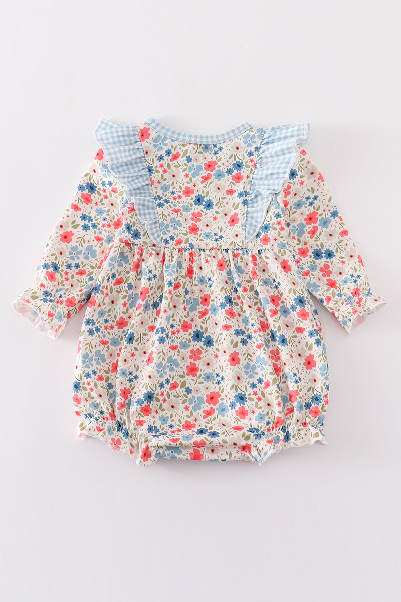 Pink & blue floral print ruffle bubble