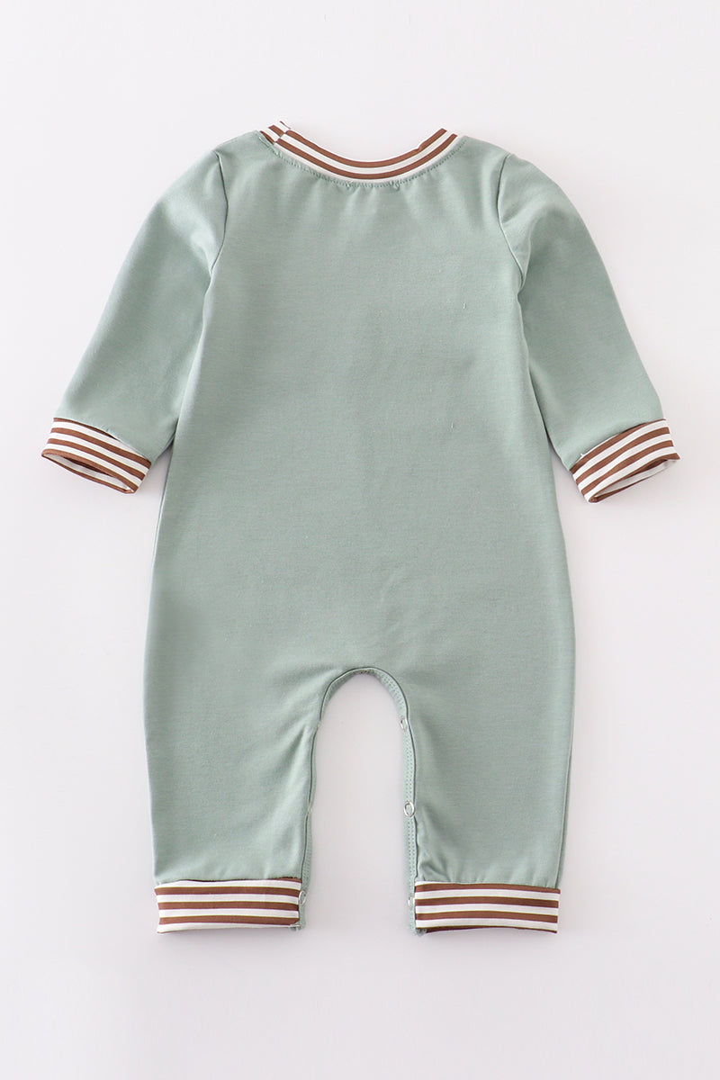 Green farm cow french knot romper