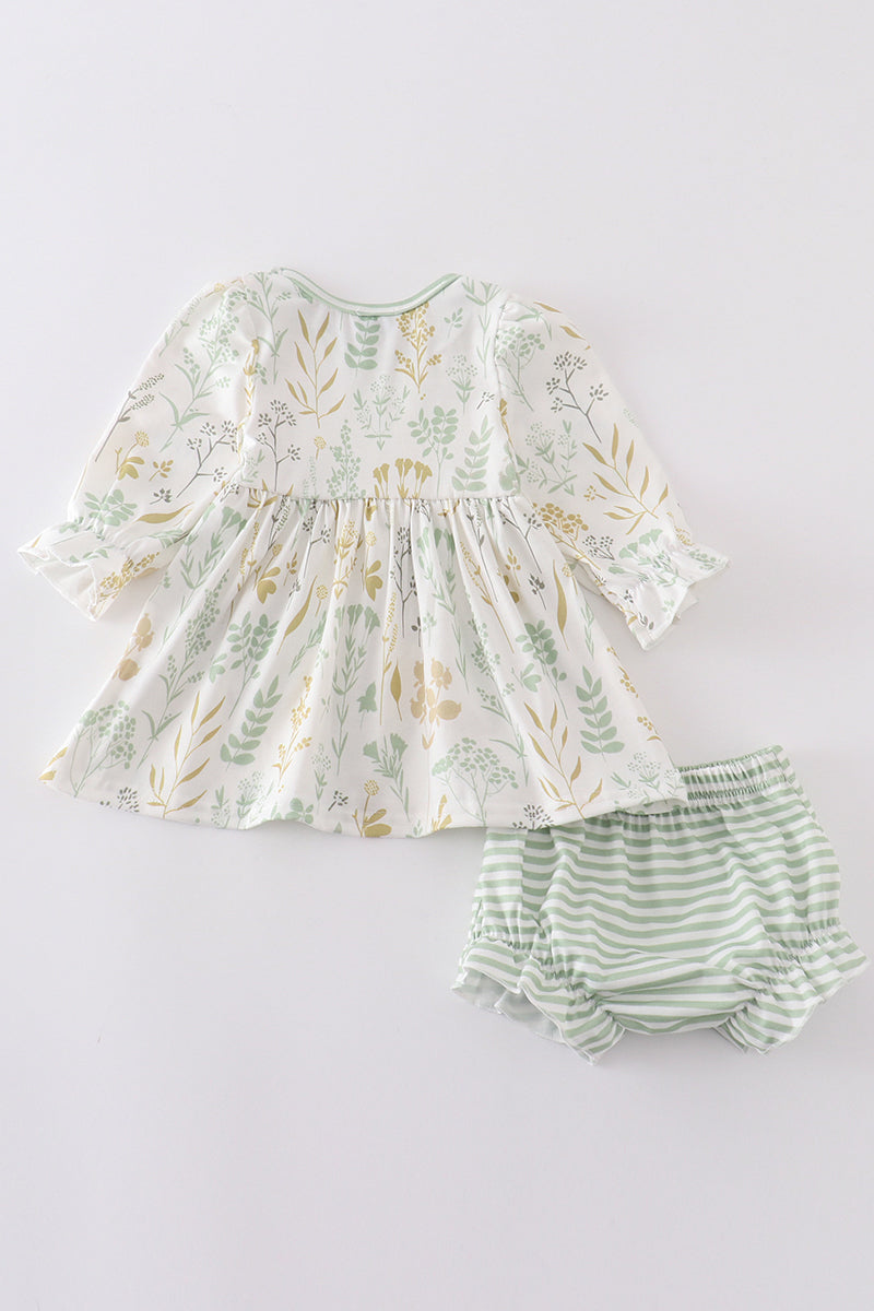 Green botanical girl bloomer set